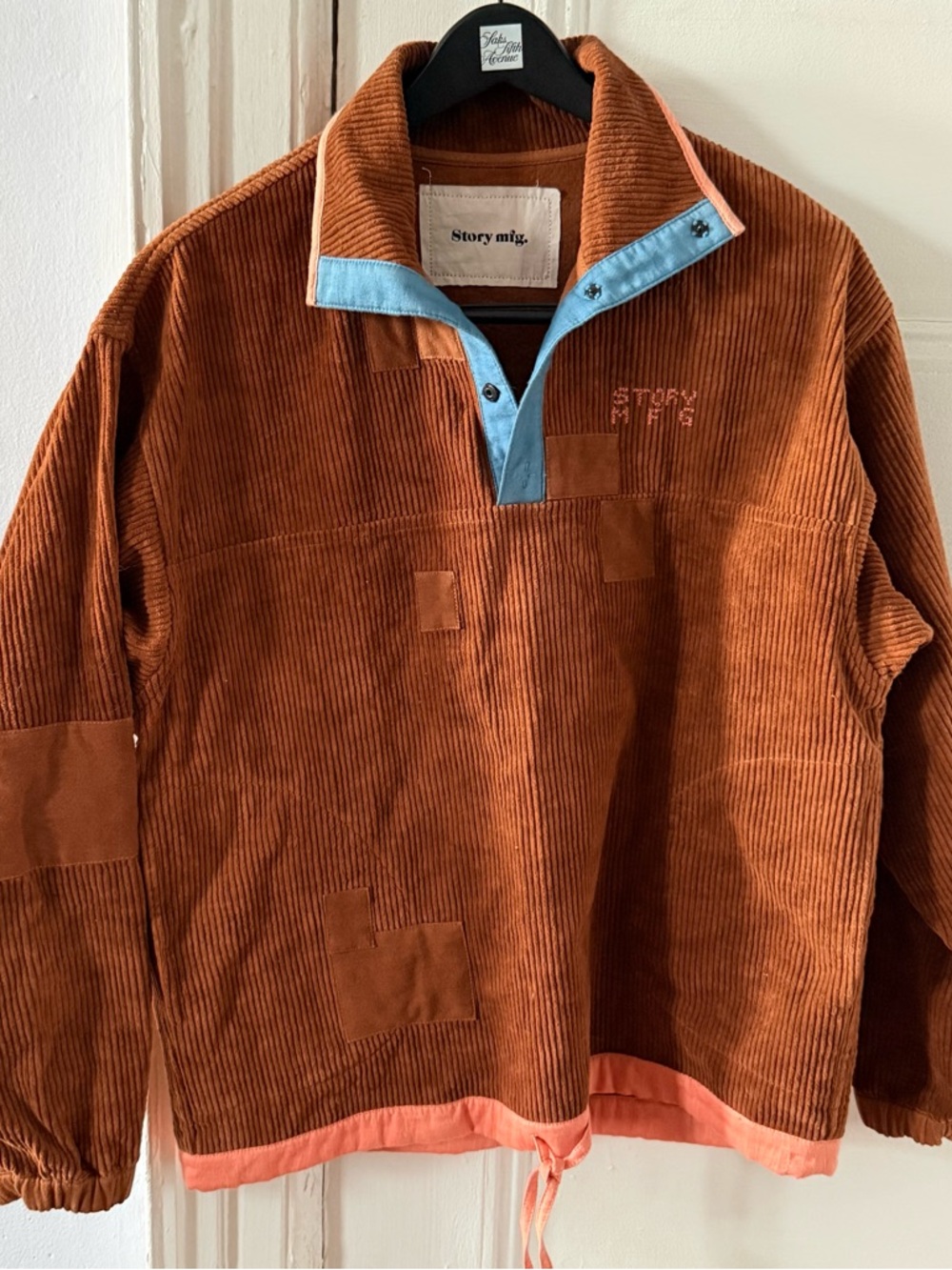 Story mfg. Women's Rust Corduroy Pullover with Blue Trim